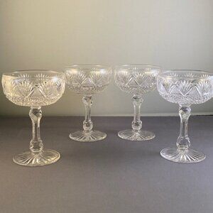 Set 4 Vtg 1930s St-Louis STL20 Champagne Sherbet Coupe French Cut Crystal Glass
